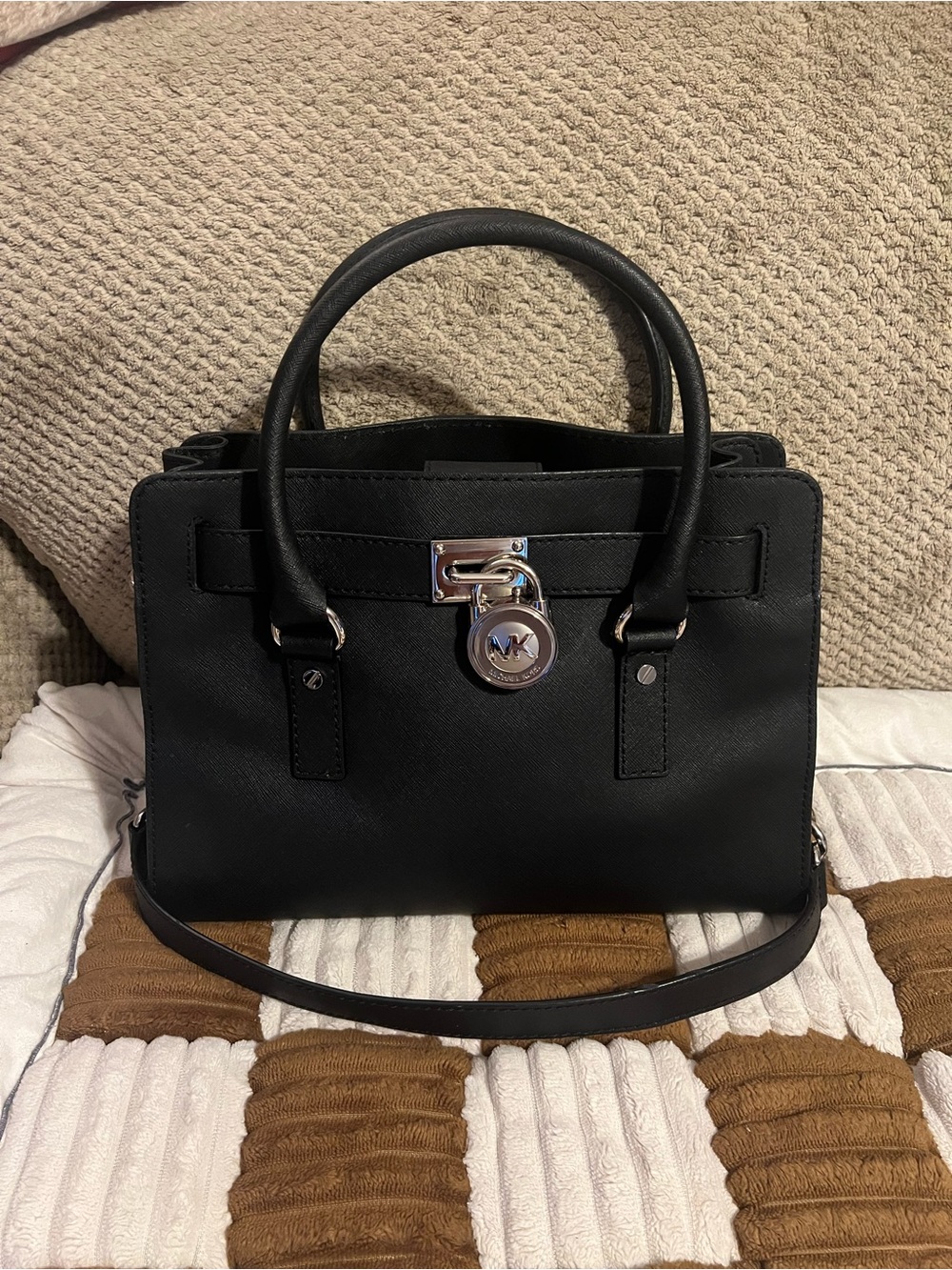 Michael Kors Black Medium Hamilton Satchel In Saffiano Leather EUC!